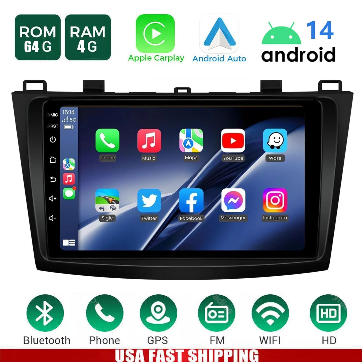 ESSGOO Mazda 3 Car Stereo With CarPlay Android Auto GPS