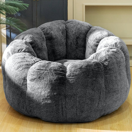 Bean Bag Chair with Filler, Faux Fur Comfy Chair with Petal Armrest Fluffy Lounge Chair for Bedroom, Living Room, Dorm, Game - G