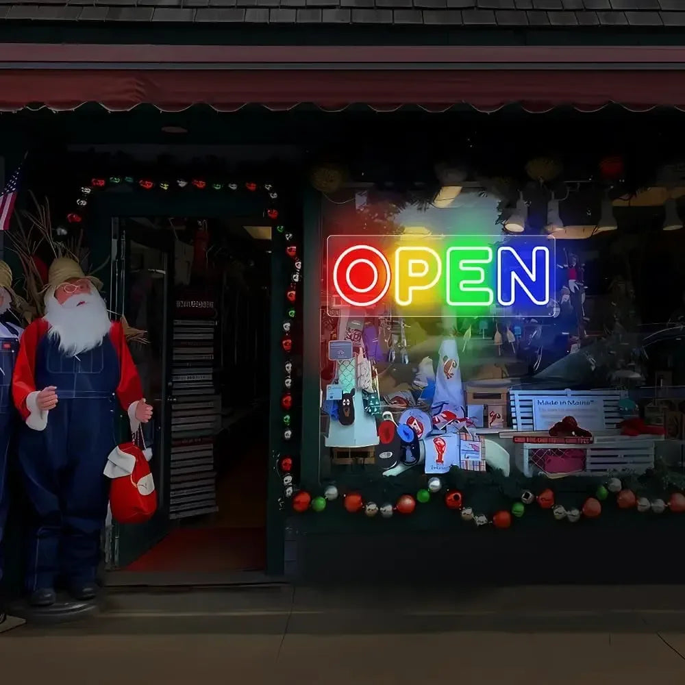 "OPEN" 4 Color LED Neon Sign Super Bright Commercial Window Glass Door Store Bar Restaurant Commercial Lighting USB Powered 16"