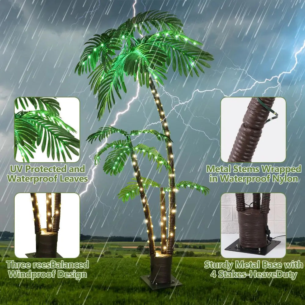 6ft Lighted Palm Tree LED Artificial Palm Tree for Tiki Bar Christmas Decoration