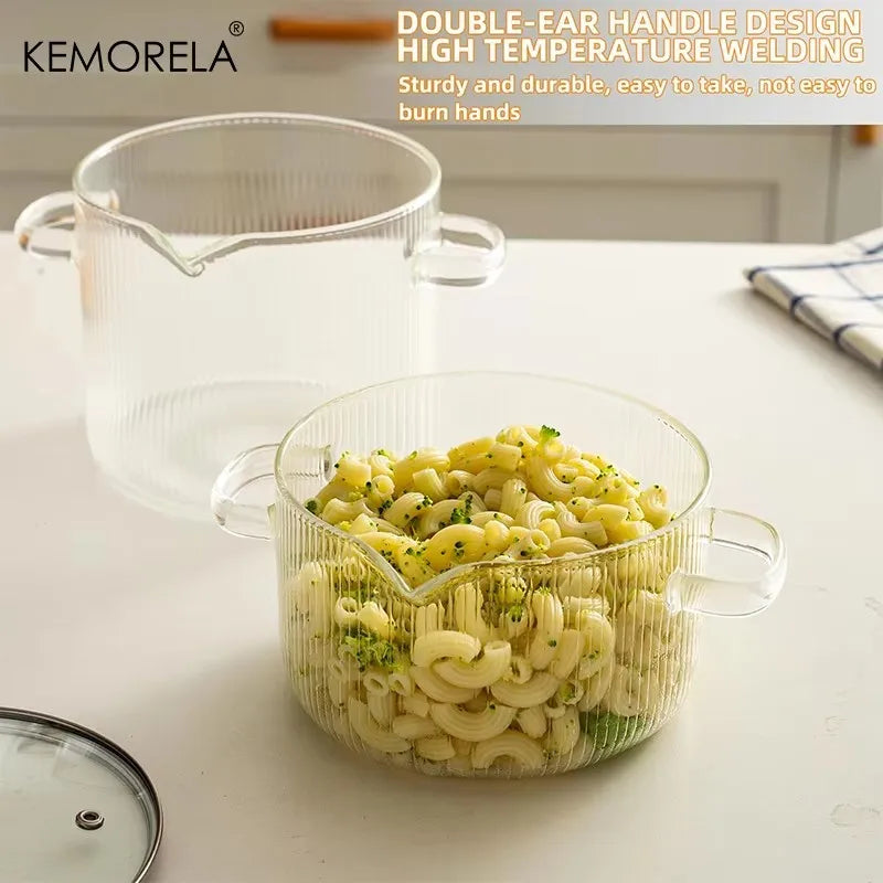 KEMORELA Heat Resistant Glass Saucepan Set With Lids