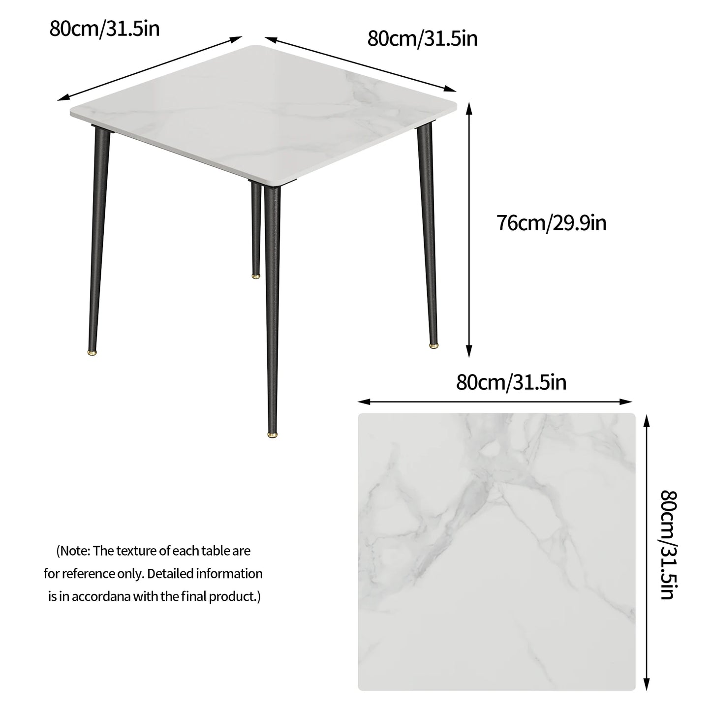 LUVODI Square Dining Table for 4 Restaurant Kitchen Cafe Shop Marble Dining Desk with Dining Chair Sets