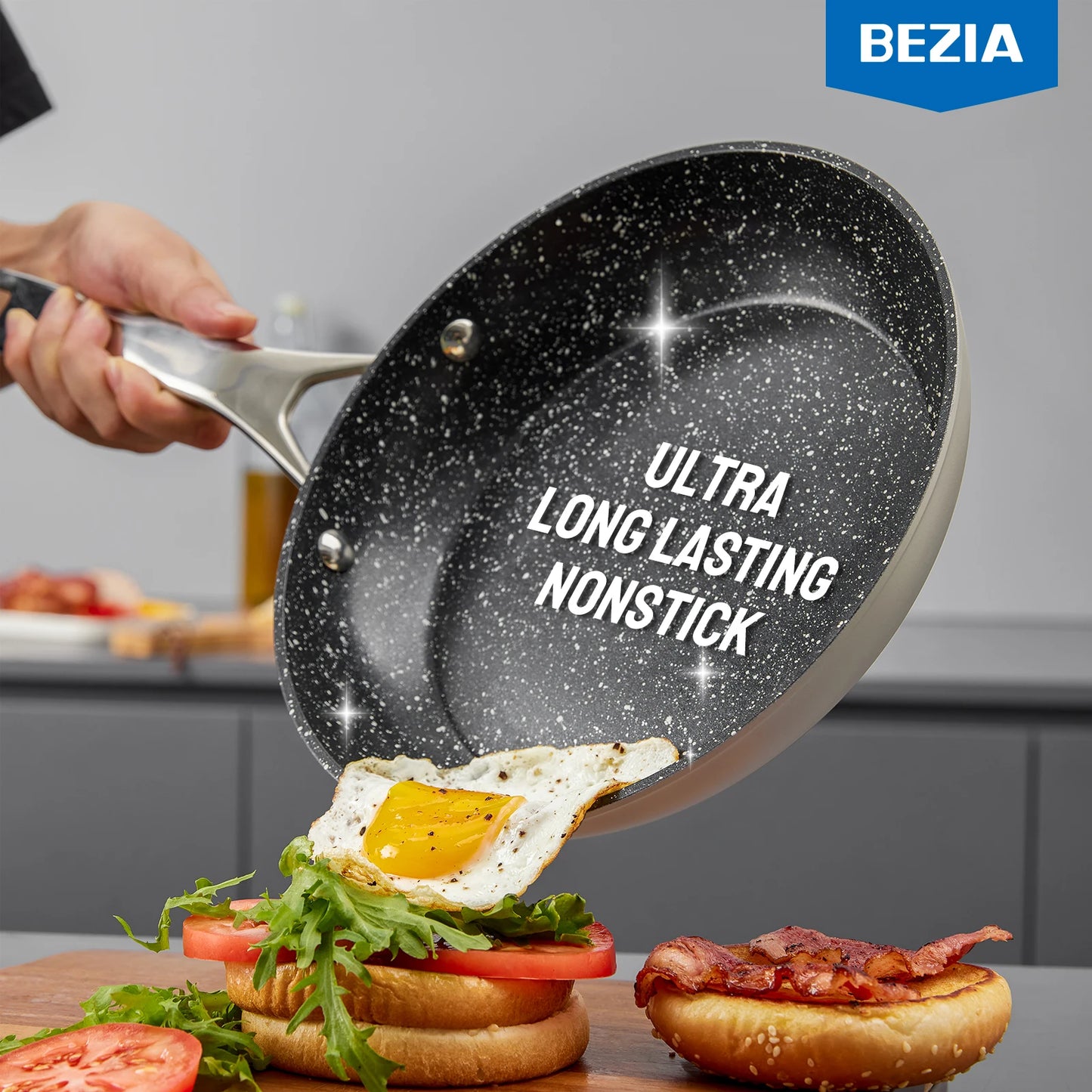 BEZIA Induction Cookware 10-Piece Nonstick Pots and Pans