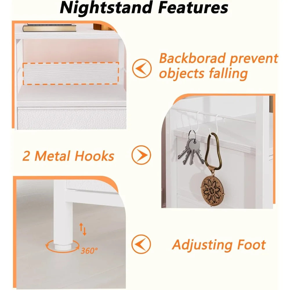 Frame Nightstands Set 2 End Tables With Fabric Drawers
