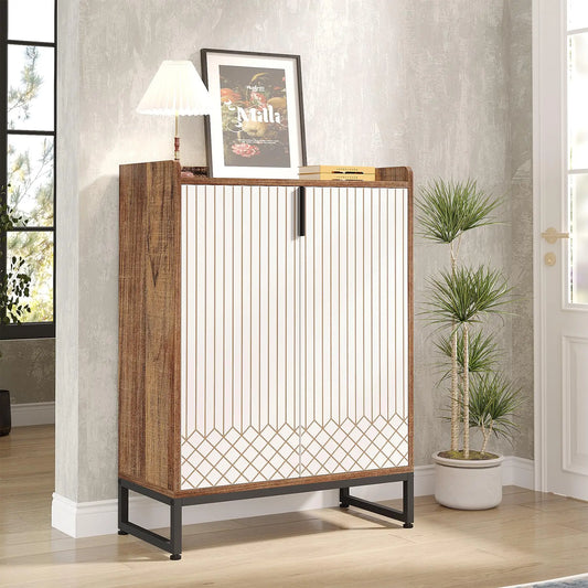 Tribesigns White Shoe Cabinets with Doors, 5-Tier Shoe Rack, Wood Storage Cabinet for Bedroom Hallway Living Room