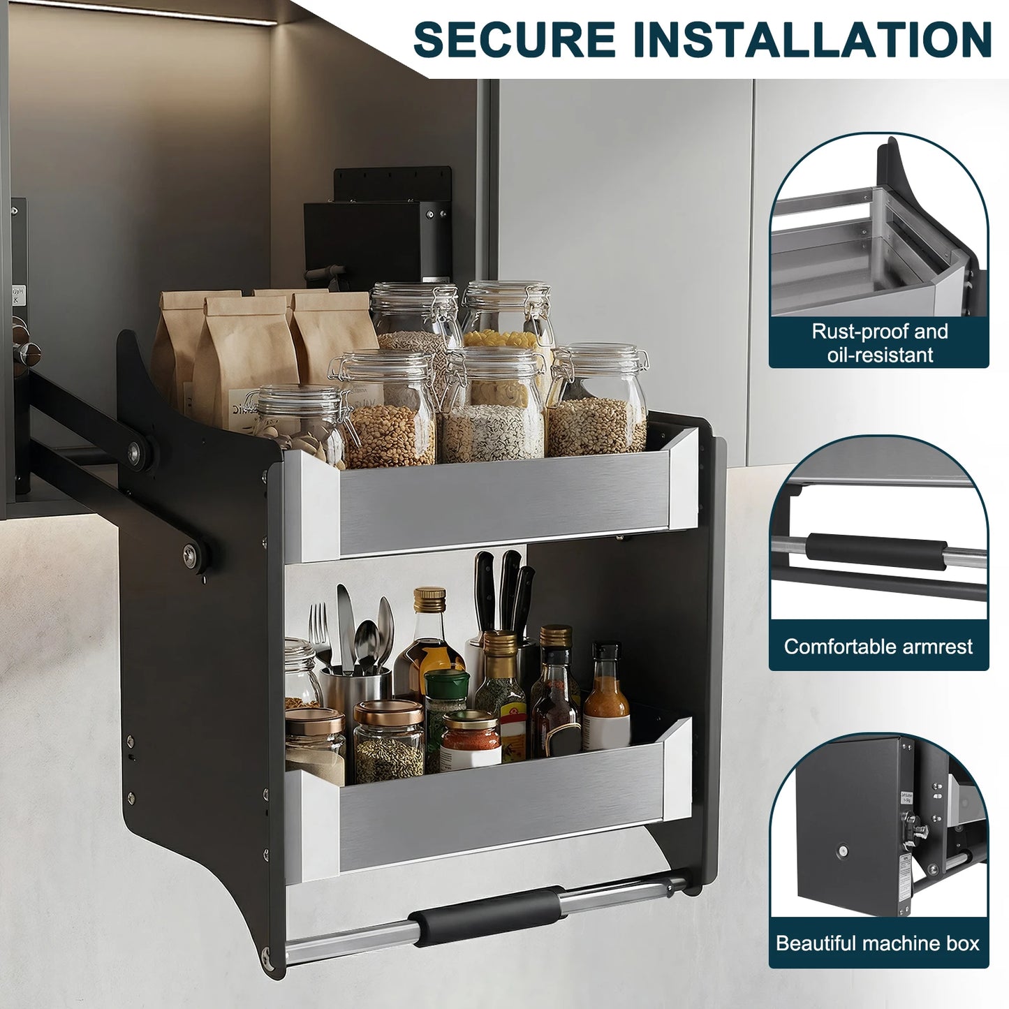 2 Tier Heavy Duty Spice Racks 22.2-22.4 Inch Width 11 Inch Depth 22 Inch Height for Kitchen Pots Pans & Pantry Storage