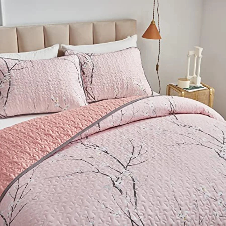 3 Pieces Reversible Quilt Set Queen Full Size 88x88 Soft Microfiber Lightweight Coverlet Bedspread Summer Comforter Set Bed Cov