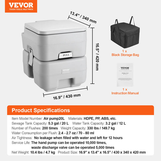 SucceBuy Portable Camping Toilet Pressurized Flush Odorless