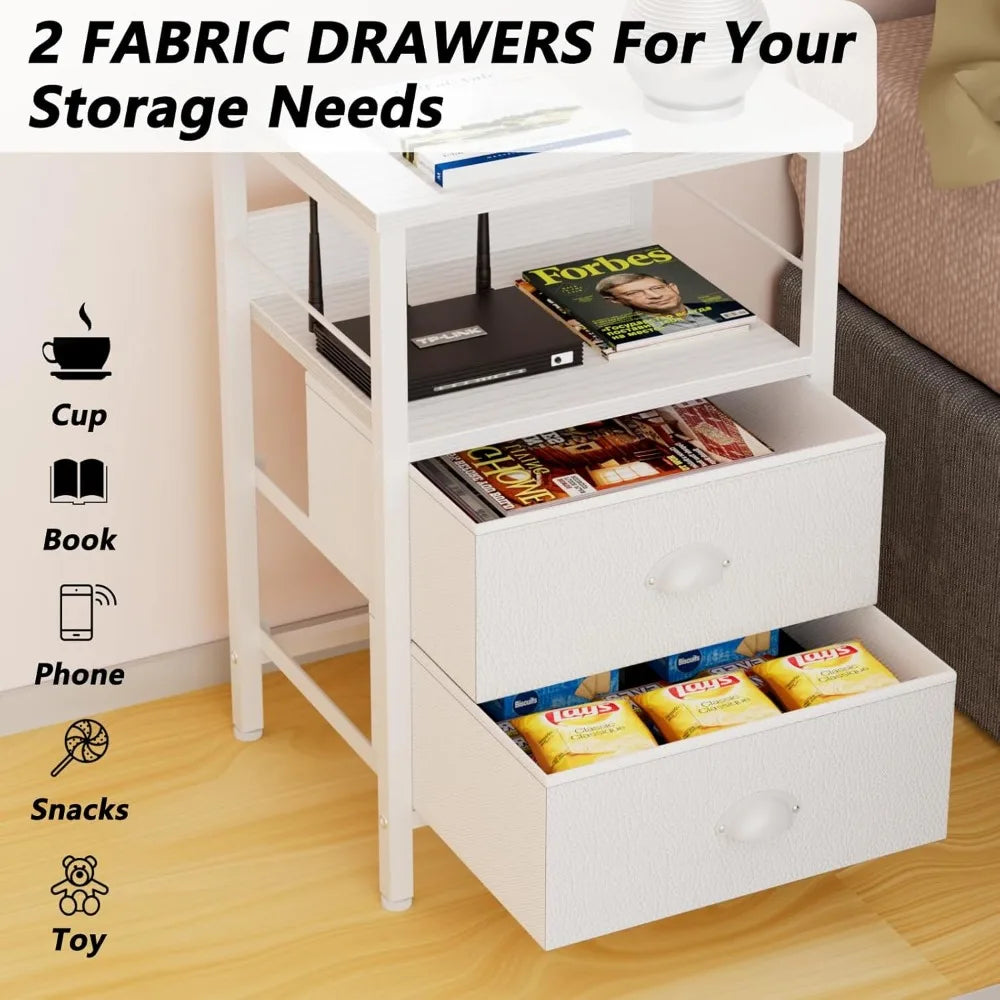 Frame Nightstands Set 2 End Tables With Fabric Drawers