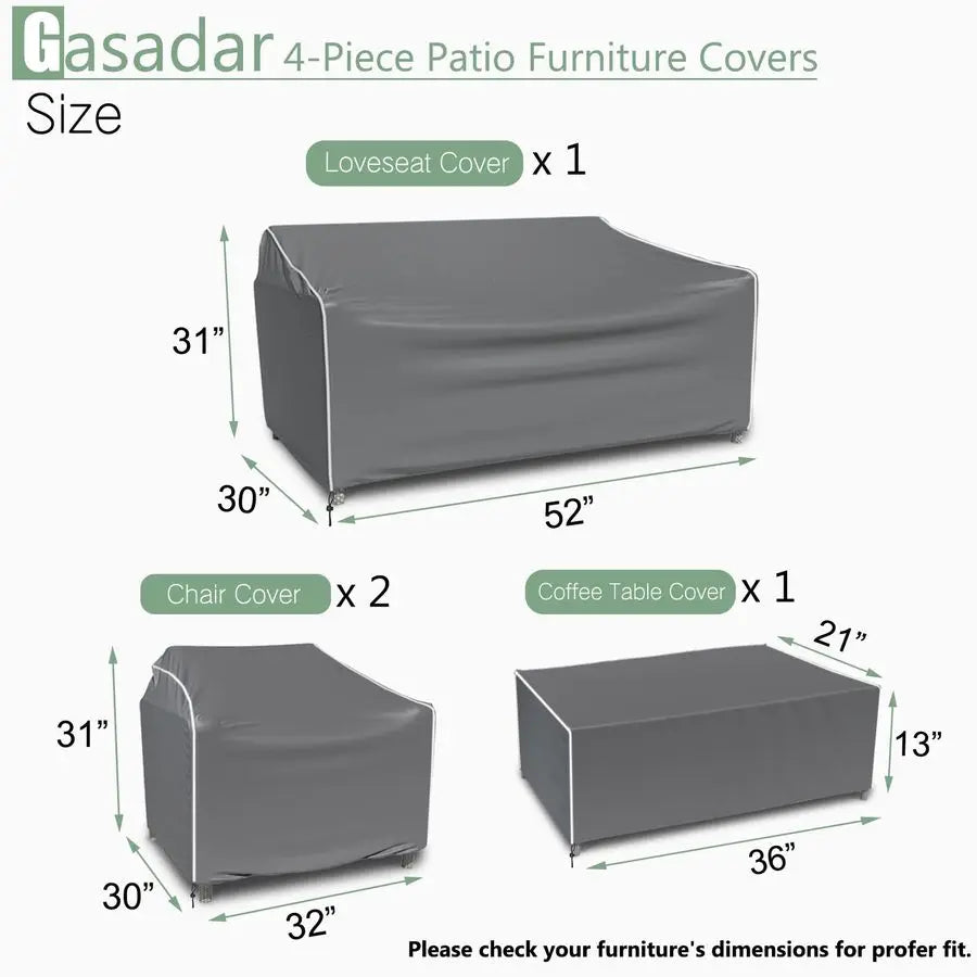 Patio Furniture Cover 4Piece Set, Heavy Dut 600D Outdoor Furniture Cover Waterproof for Lawn Patio Chairs, Loveseat and Coffe ta