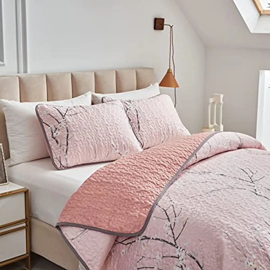 3 Pieces Reversible Quilt Set Queen Full Size 88x88 Soft Microfiber Lightweight Coverlet Bedspread Summer Comforter Set Bed Cov