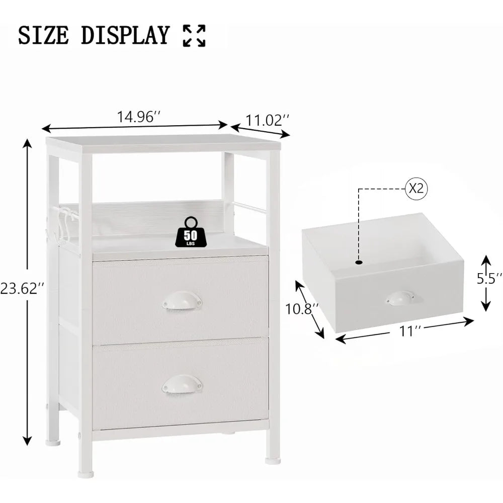 Frame Nightstands Set 2 End Tables With Fabric Drawers