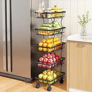 Fruit Basket Kitchen Pantry Organizers and Storage - 4 Tier Stackable Metal Wire Basket Stand for Fruit Vegetable Snacks Jars Bi