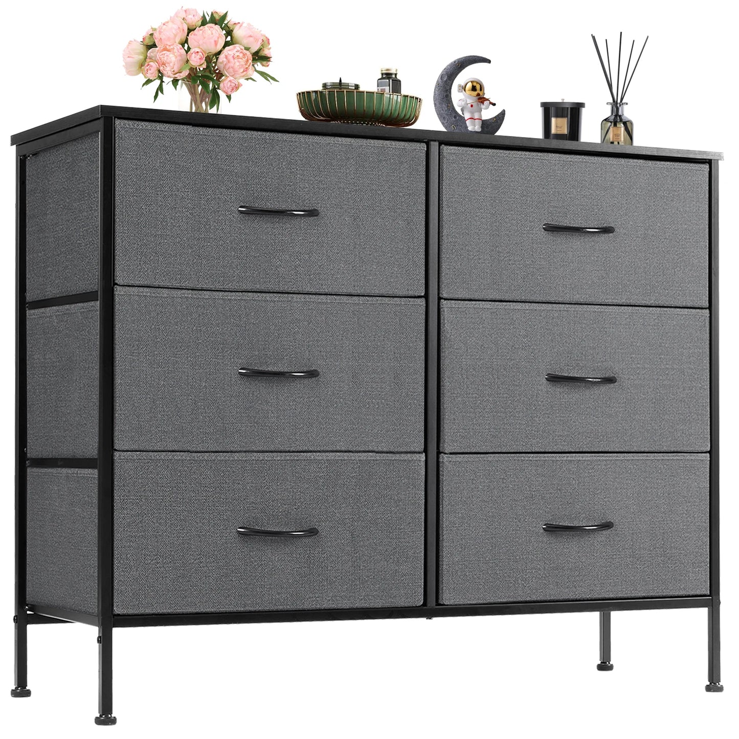 JHK Nightstand 6 Fabric Drawers Dresser For Bedroom Bedside Sofa Table With Storage Closet Chest Display Cabinet Furniture