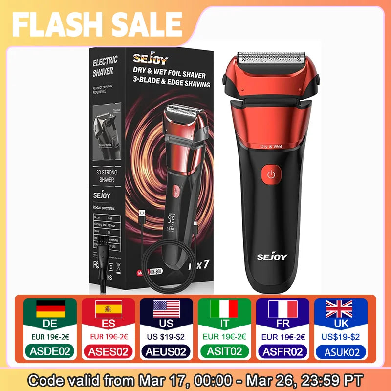 Sejoy Electric Razor For Men Foil Shaver 7500 RPM High Speed