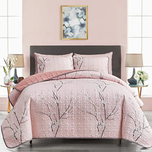 3 Pieces Reversible Quilt Set Queen Full Size 88x88 Soft Microfiber Lightweight Coverlet Bedspread Summer Comforter Set Bed Cov