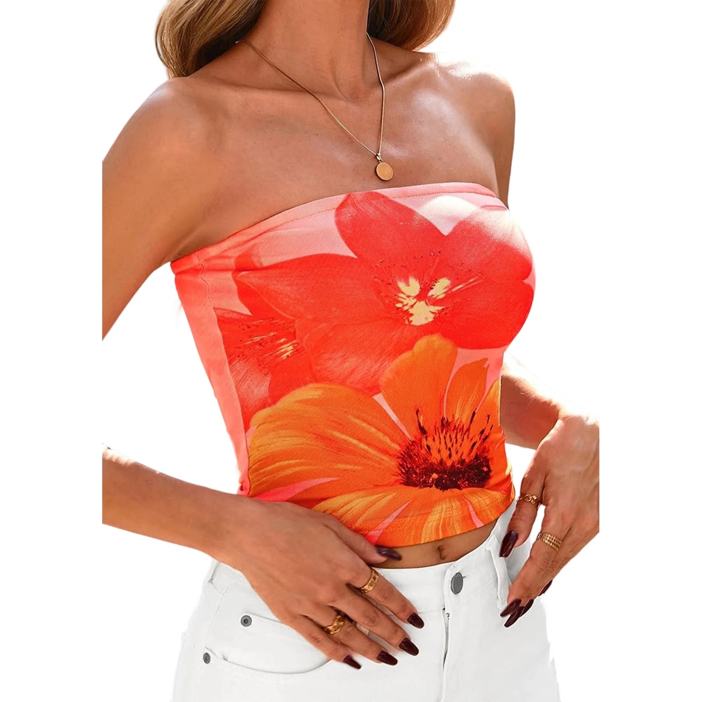 Goocheer Off Shoulder Ruffle Crop Top Floral Bandeau