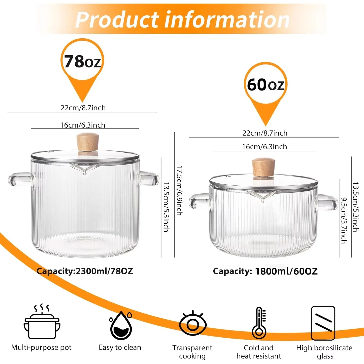 KEMORELA Heat Resistant Glass Saucepan Set With Lids