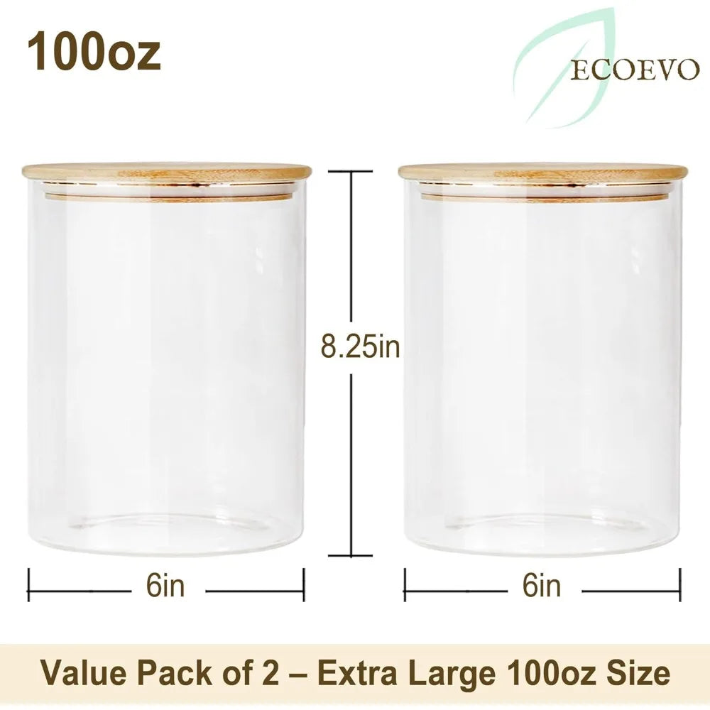 Glass Jars With Bamboo Lids Airtight Canisters Set