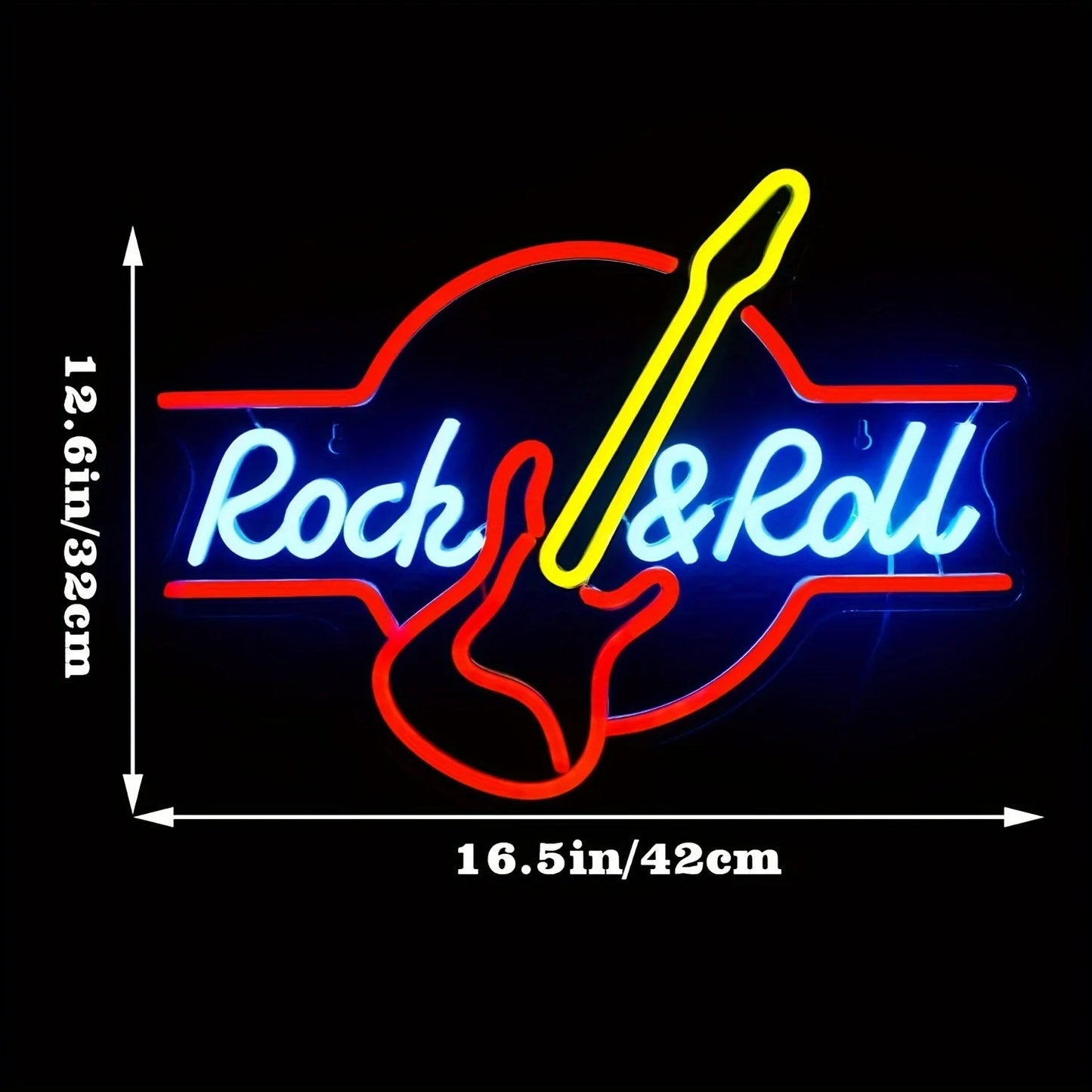 Guitar Rock Roll Neon Sign LED Wall Mount Display Bright