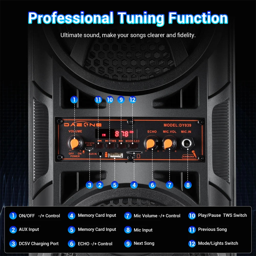CURUK 3000W Portable Bluetooth Speaker Subwoofer Remote MIC