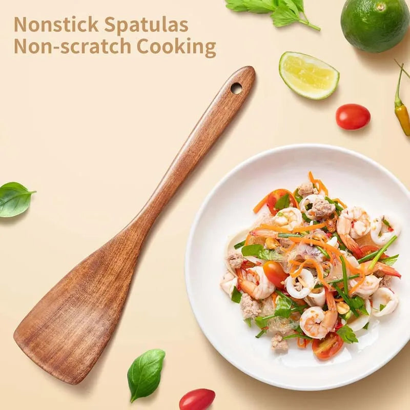 Wooden Kitchen Utensil Set FivePiece Non Scratch Spatulas