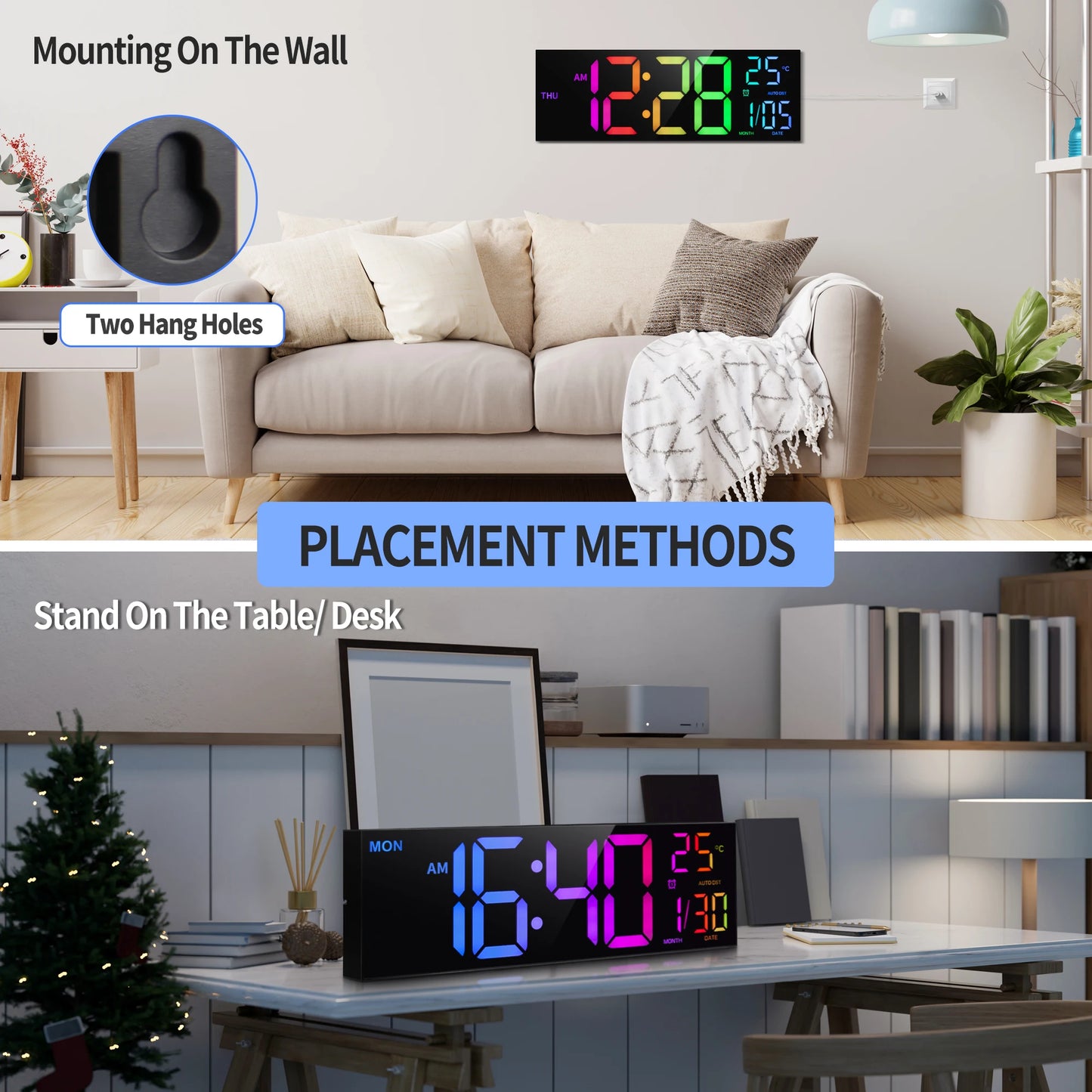 Digital Wall Clock With LED Display Remote And Temperature