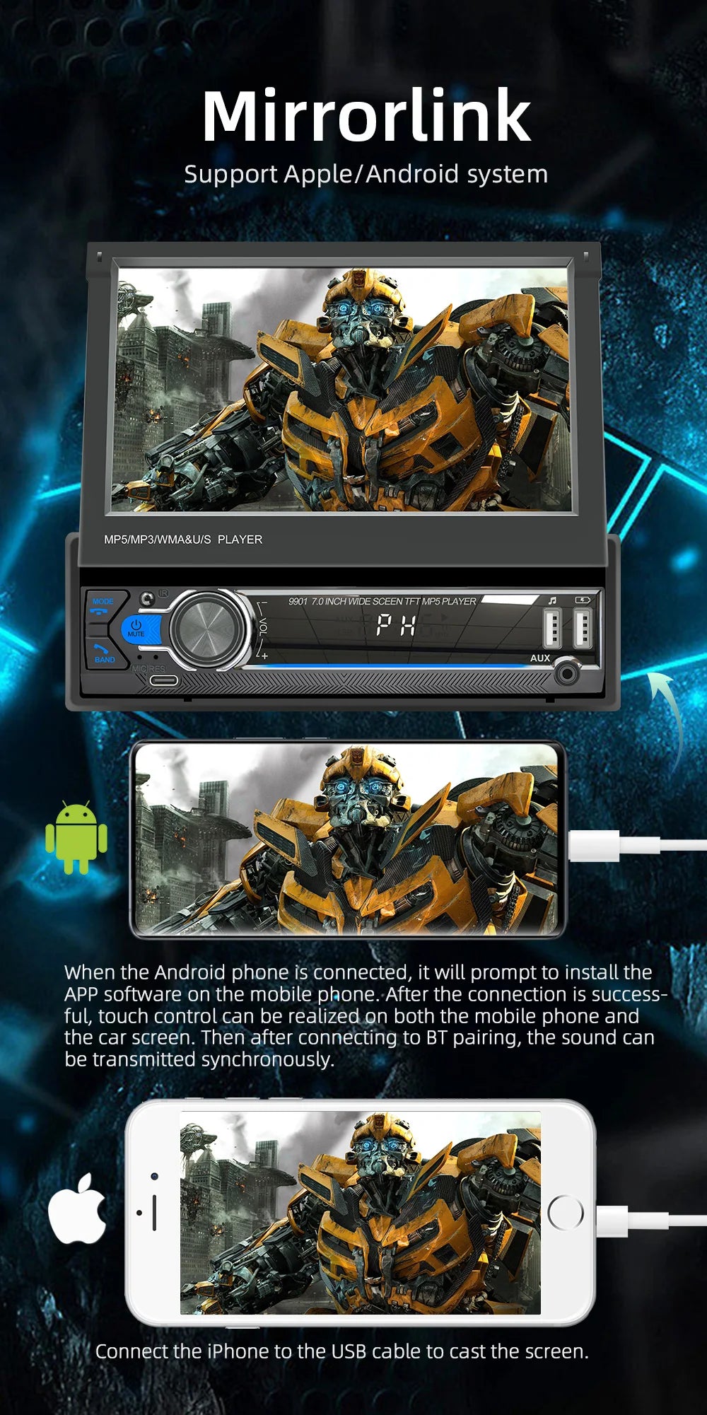 ESSGOO Car Stereo Head Unit MP5 Bluetooth Touch Screen USB