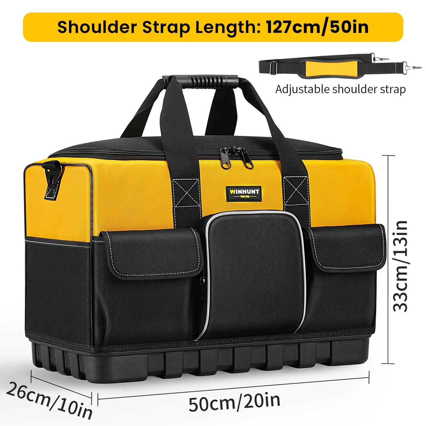 WINHUNT,Tool Bag, 20-inch Tool Organisers, 600 Denier Large Tool Bag for Home DIY & Equipment Storage, Yellow and Black