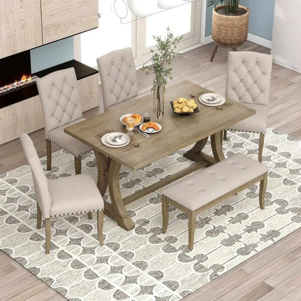 GUANGBAI Rustic Dining Table Set With Bench And Chairs