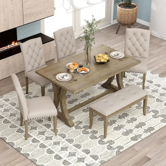 GUANGBAI Rustic Dining Table Set With Bench And Chairs