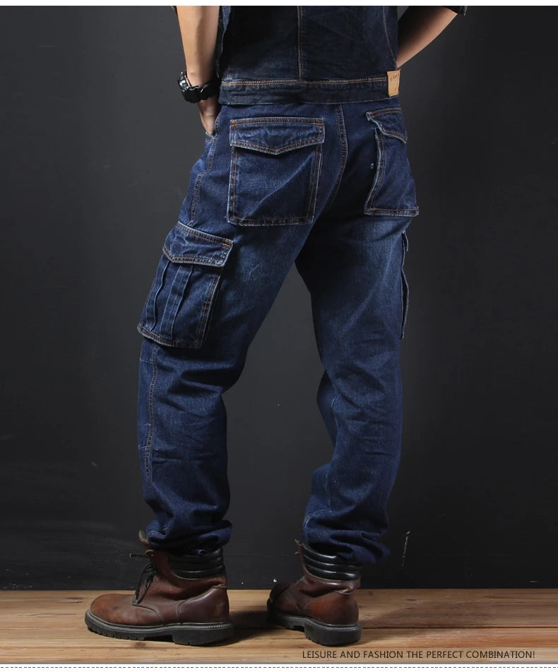 CN Zhejiang Mens Loose Fit Cargo Denim Jeans Pants Casual