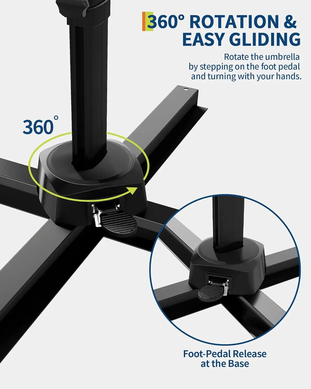 10ft Patio Umbrella 360 Degree Rotation, Easy Tilt Adjustment, Aluminum Frame, Cantilever Hanging Market Umbrella for Deck Porch