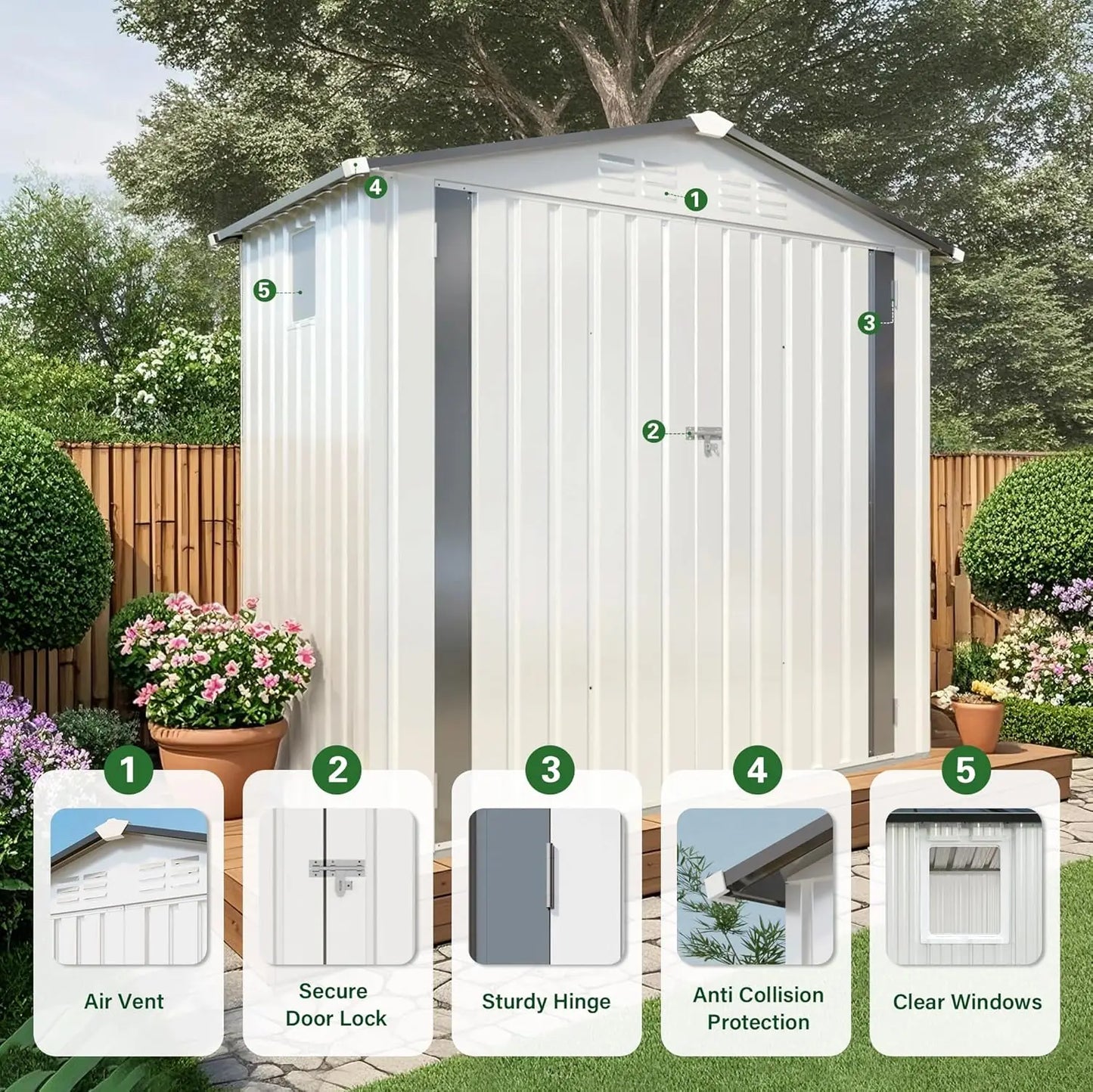 6x4FT Outdoor Metal Storage Shed Sloping Roof Lockable Aluminum Frame Garden Patio Lawn Tool Bike Easy Assembly, Customized